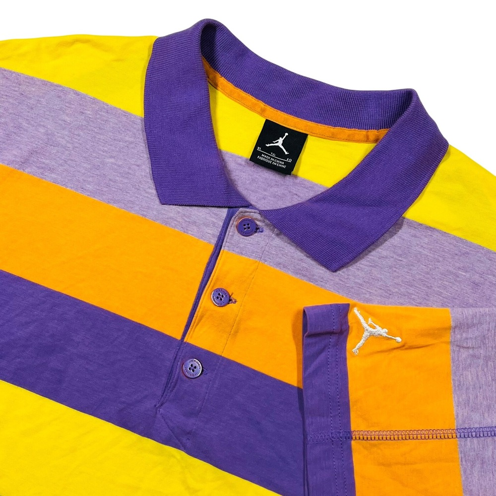 Jordan Brand Polo Shirt Mens XL Yellow Purple Orange Striped Jumpman 414062-830